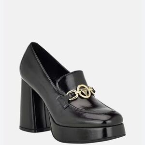 Guess Black Platform Loafers with Gold Detail